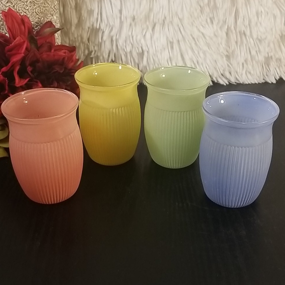 Hazel Atlas Other - Hazel Atlas Ribbed Pastel Juice Glasses